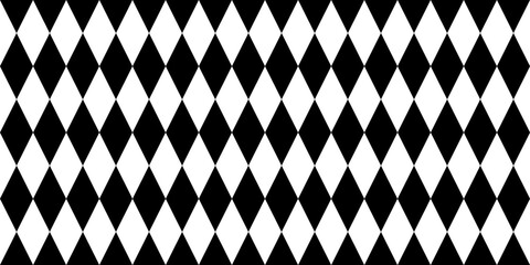Seamless diamond harlequin geometric background pattern. Tileable black and white circus clown vintage wallpaper texture. Monochrome greyscale rhombus tile mosaic or diagonal checker backdrop.. - obrazy, fototapety, plakaty