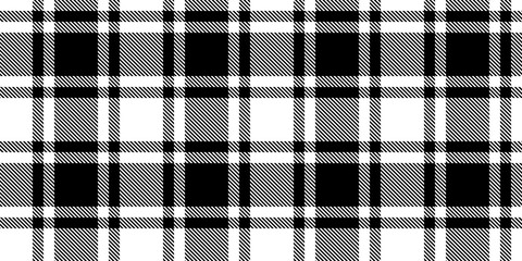 Seamless simple plaid gingham checker pattern. Tileable black and white tartan textile background. Trendy picnic or lumberjack menswear motif, ideal for flannel shirt, scarf, blanket, or towel.. - obrazy, fototapety, plakaty