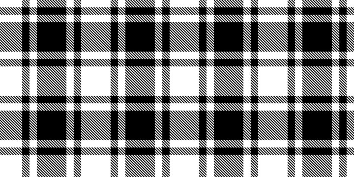 Seamless Simple Plaid Gingham Checker Pattern. Tileable Black And White Tartan Textile Background. Trendy Picnic Or Lumberjack Menswear Motif, Ideal For Flannel Shirt, Scarf, Blanket, Or Towel..