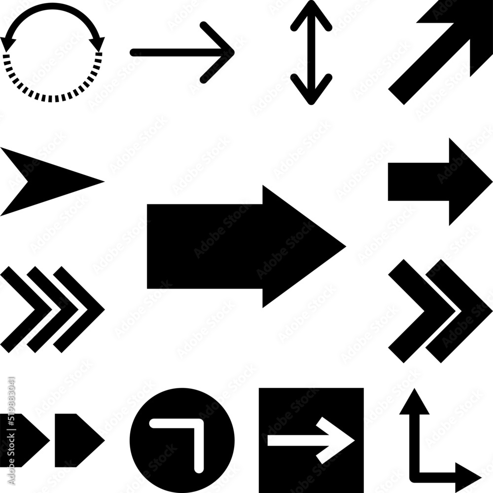 Poster arrow, down, navigation icon in a collection with other items