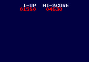 A retro 8-bit screen from an old videogame, with the text 1-UP, High Score, and numbers. Blue background with copy space.
