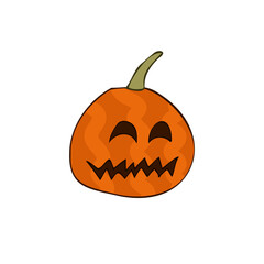 Halloween 2022 - October 31. A traditional holiday, the eve of All Saints Day, All Hallows Eve. Trick or treat. Vector illustration in hand-drawn doodle style. Pumpkin with its eyes and mouth cut out.