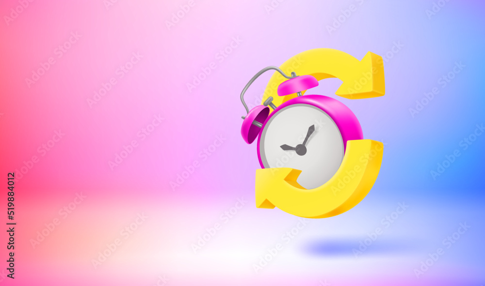 Aufkleber Alarm clock with arrows. Vector 3d banner with copy space