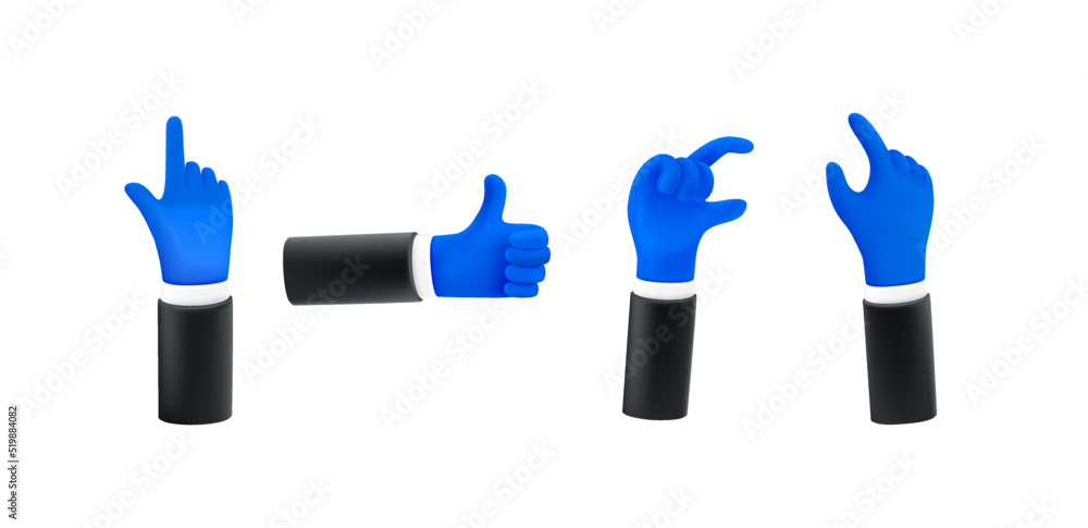 Poster Comic hands with different gestures. 3d vector elements isolated on white