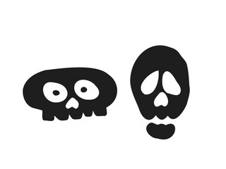 Halloween 2022 - October 31. A traditional holiday. Trick or treat. Vector illustration in hand-drawn doodle style. Set of silhouettes of human skulls.