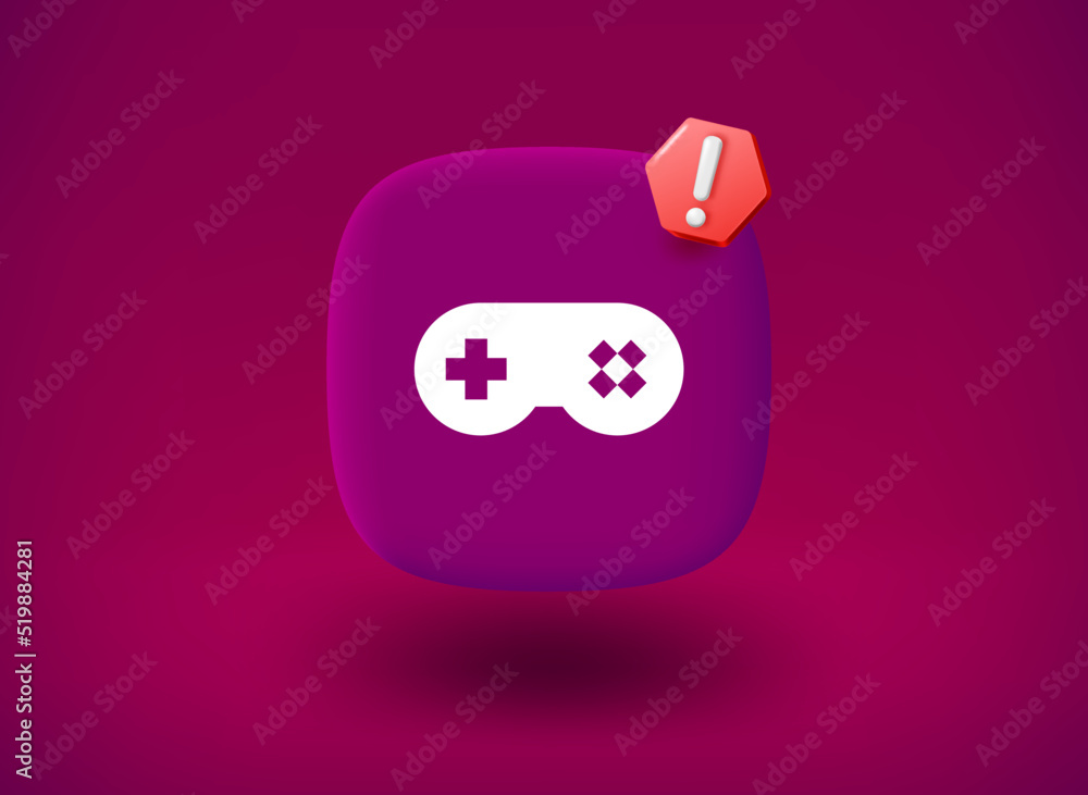 Poster joystick for video games icon with stop sign. 3d vector illustration