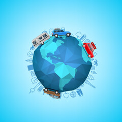 Travel around the world concept. 3d vector illustration