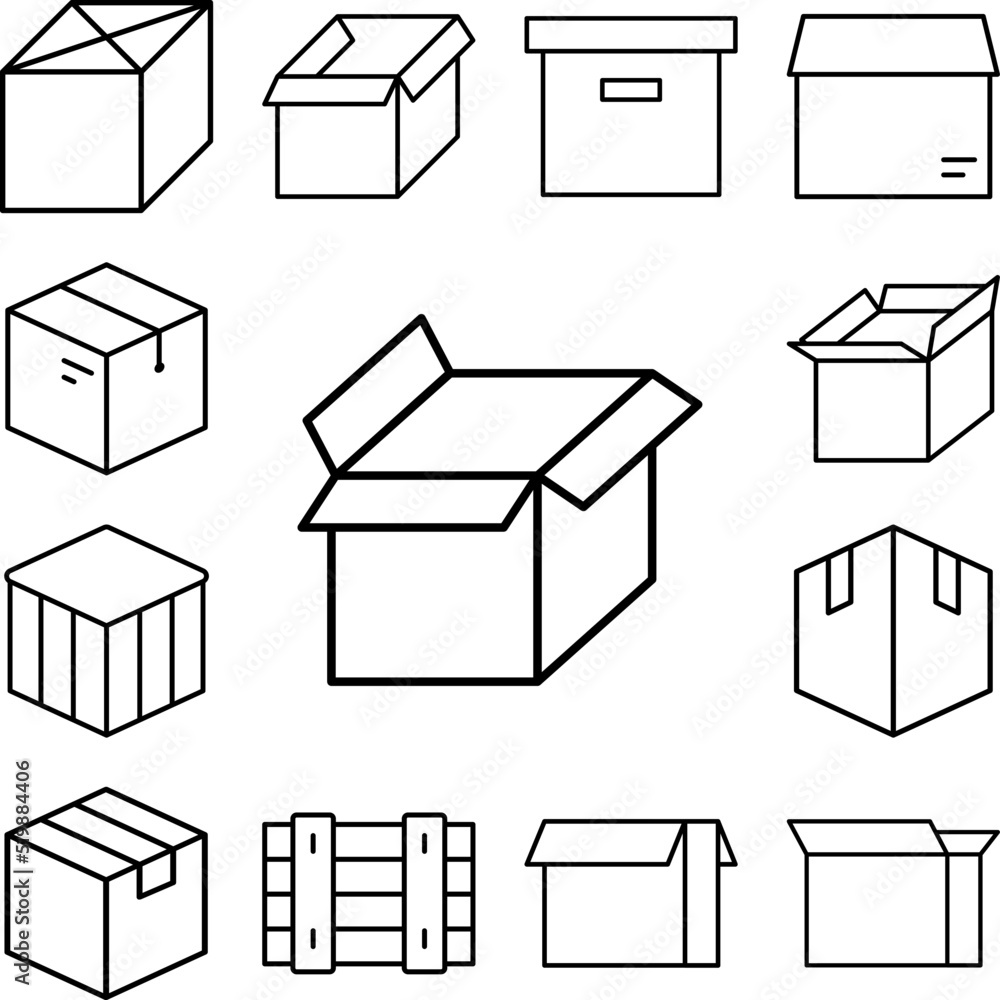 Poster box opened icon in a collection with other items