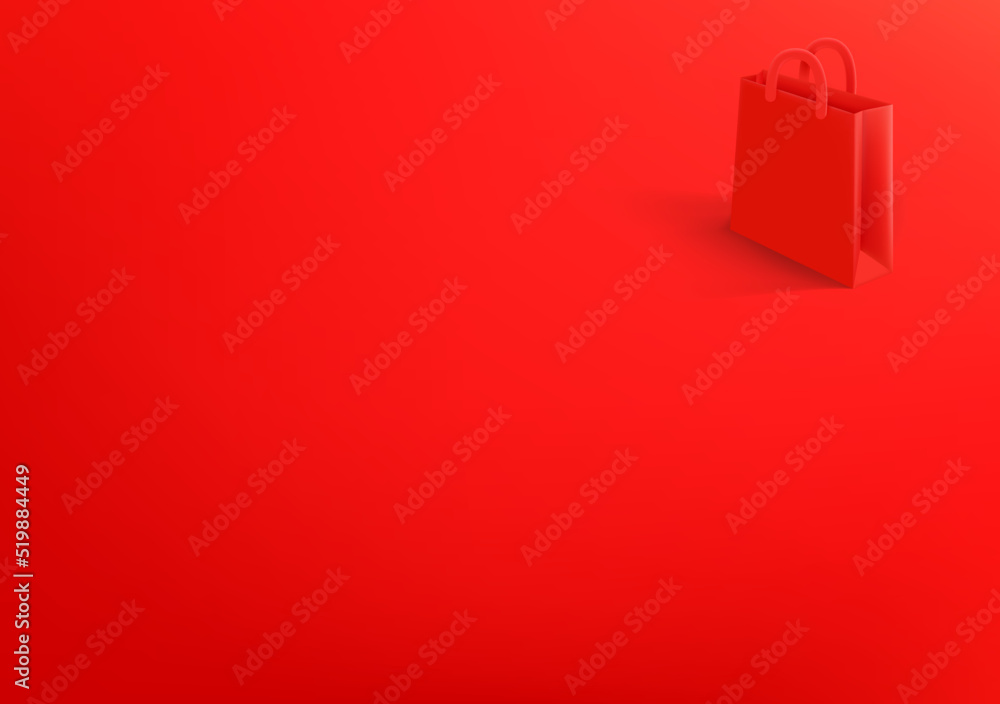 Poster vector wallpaper with red shopping bag. 3d vector background with copy space