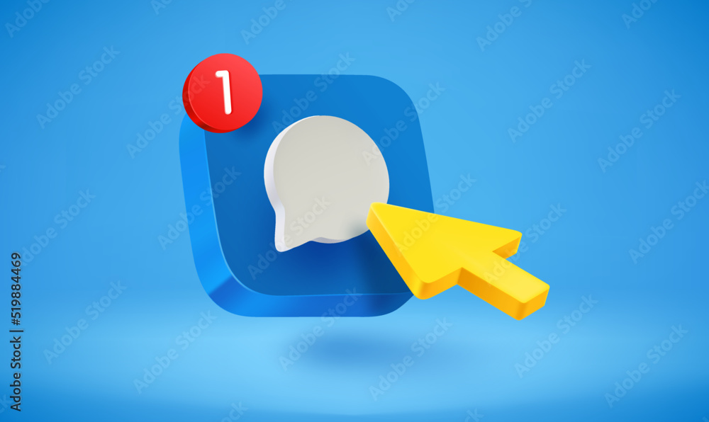 Poster pressing on a new messanger button. 3d vector illustration