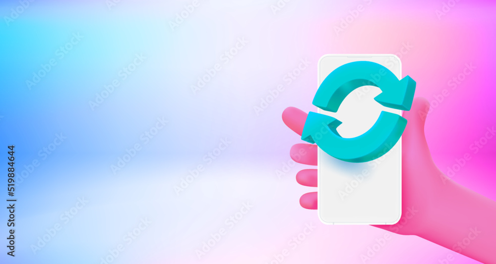 Leinwandbilder Upgrading application on mobile phone. 3d vector banner with copy space