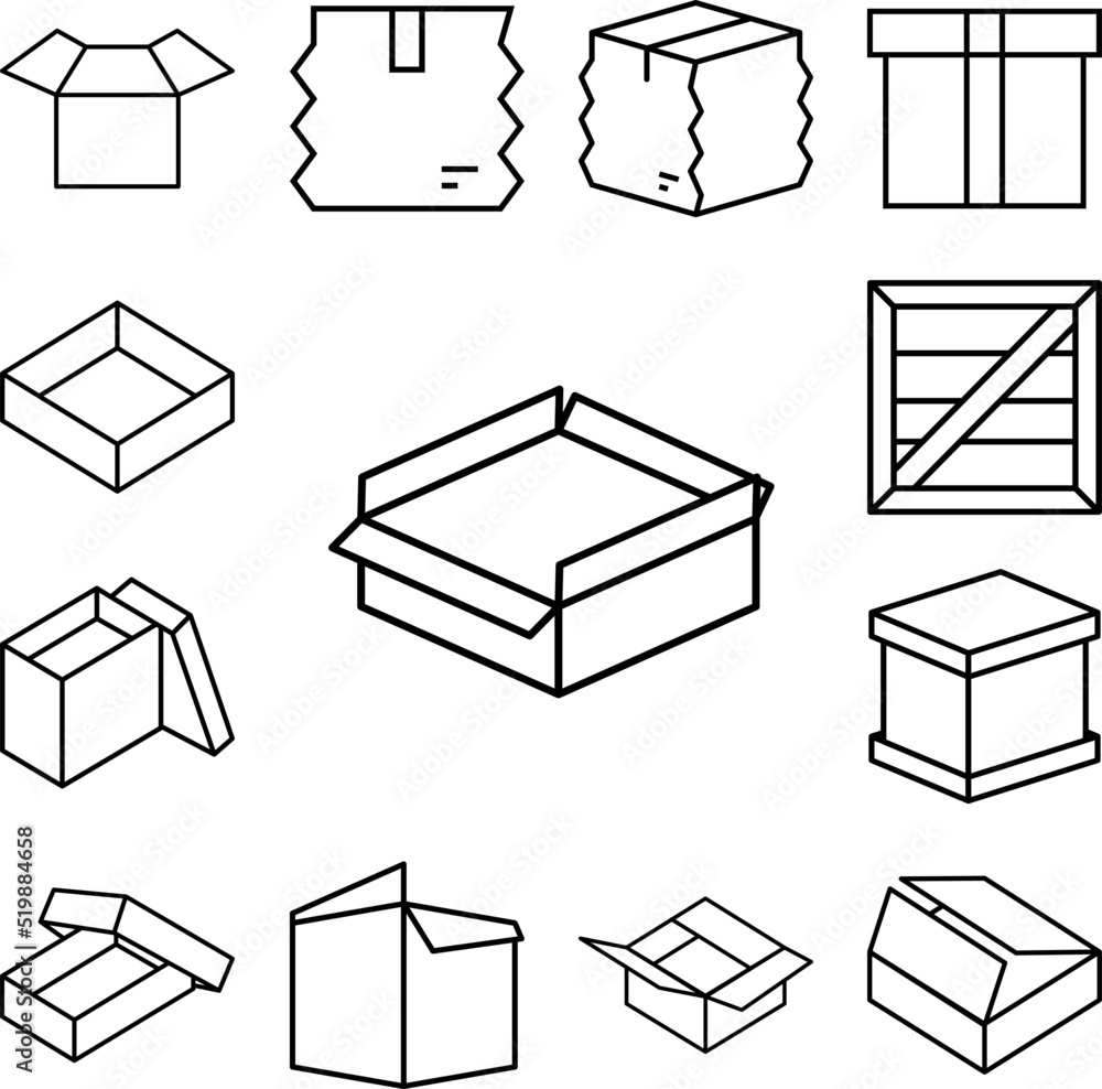Poster box opened icon in a collection with other items