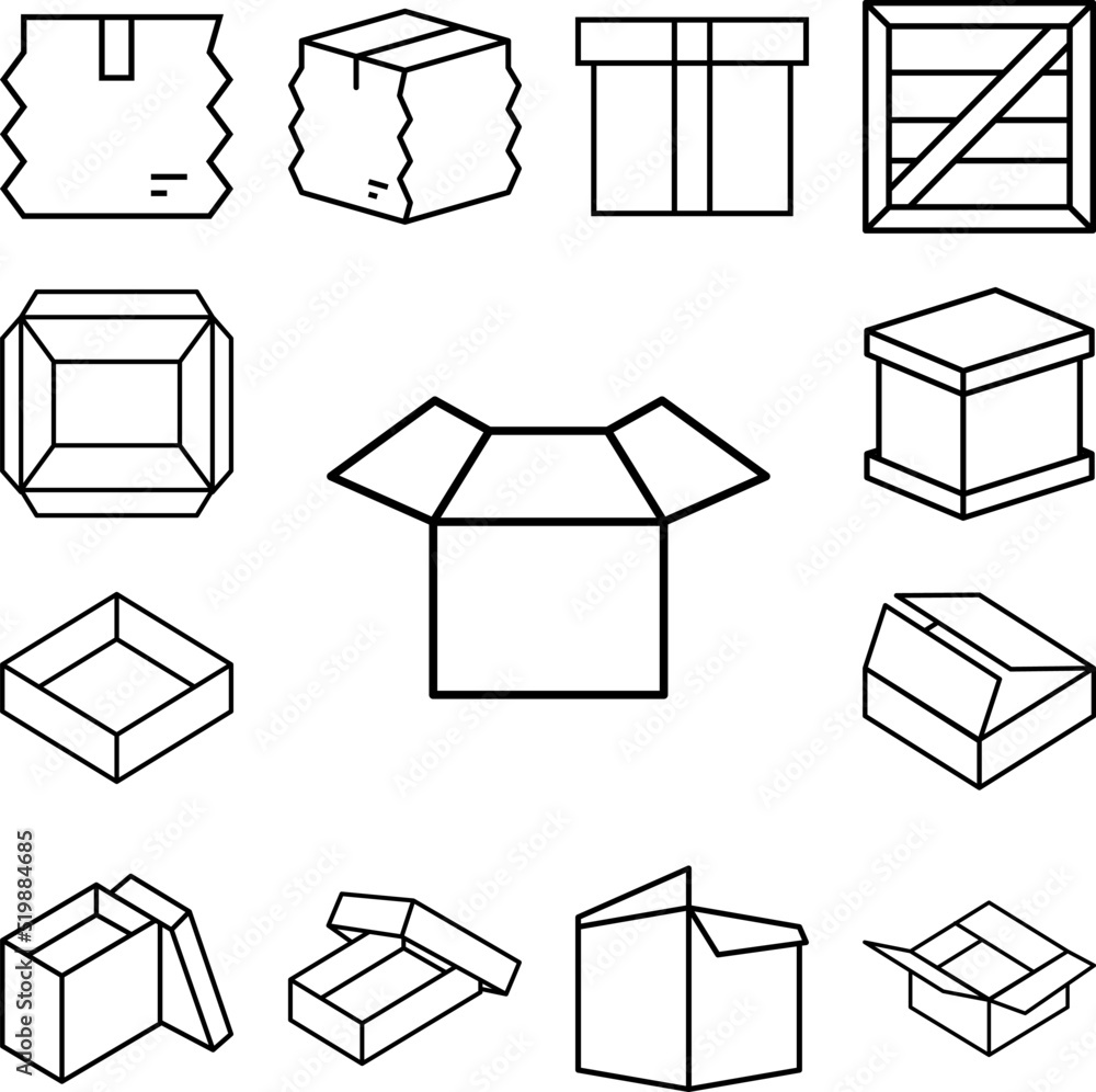 Poster box opened icon in a collection with other items