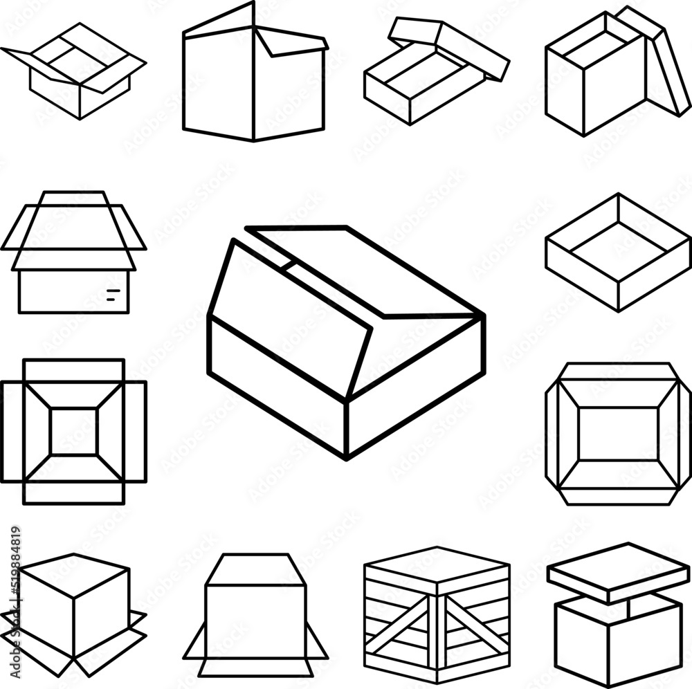Poster box opened icon in a collection with other items