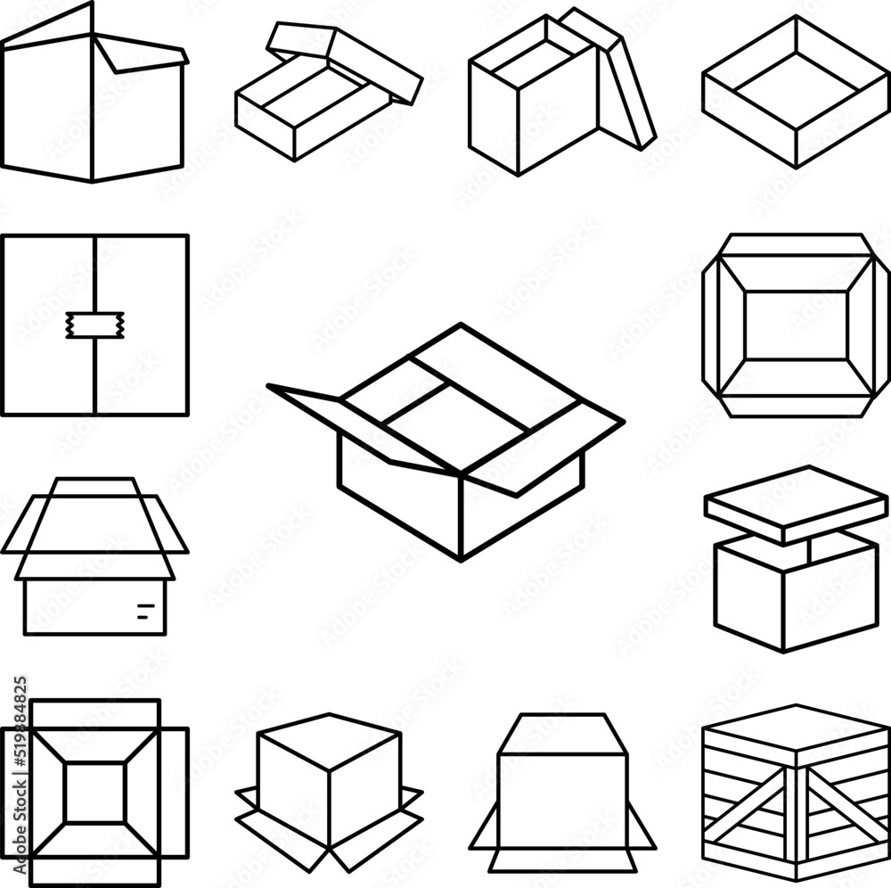Poster box opened icon in a collection with other items