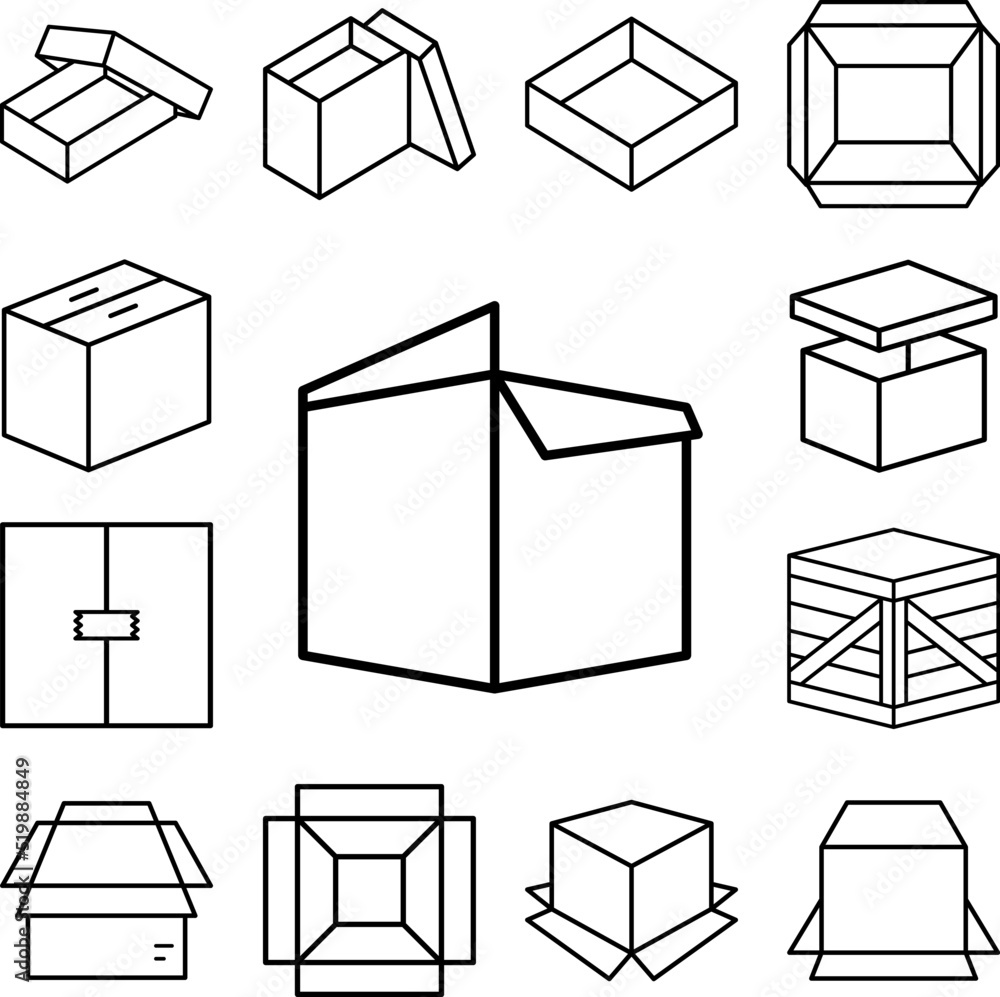 Poster box opened icon in a collection with other items