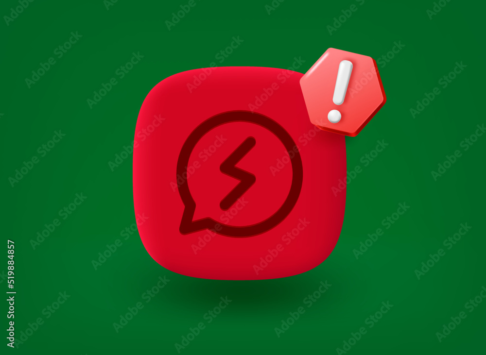Aufkleber red button with messenger icon and notice pictogram. 3d vector illustration