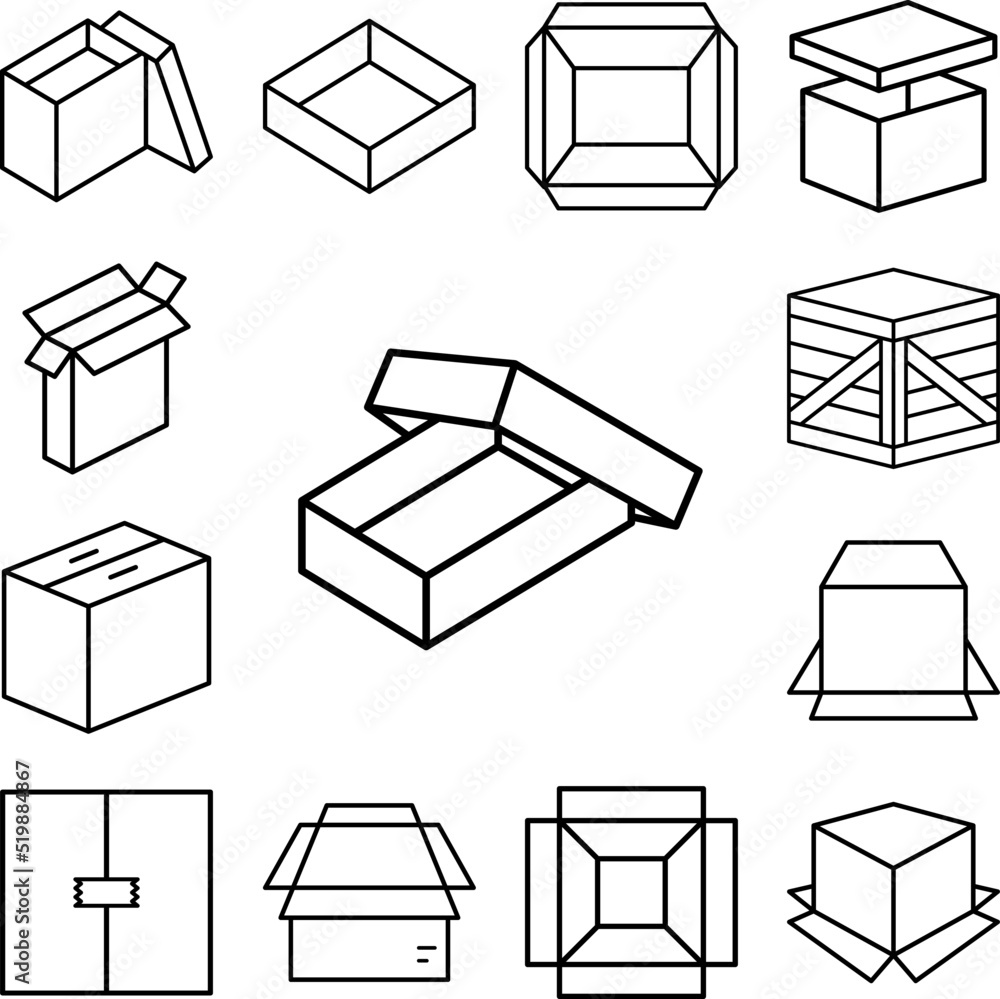 Poster box opened icon in a collection with other items