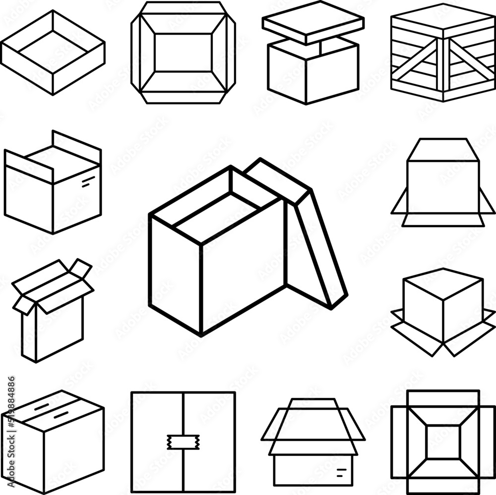 Poster box opened icon in a collection with other items
