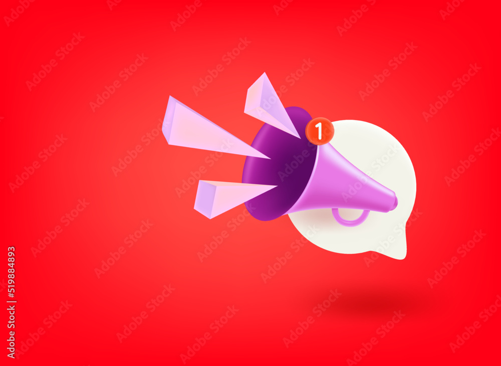 Aufkleber Loudspeaker with new message icon. 3d vector illustration
