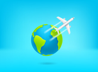 Fototapeta premium Season travel concept with aircraft and the Earth. 3d vector illustration