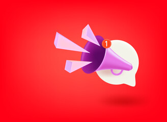 Loudspeaker with new message icon. 3d vector illustration