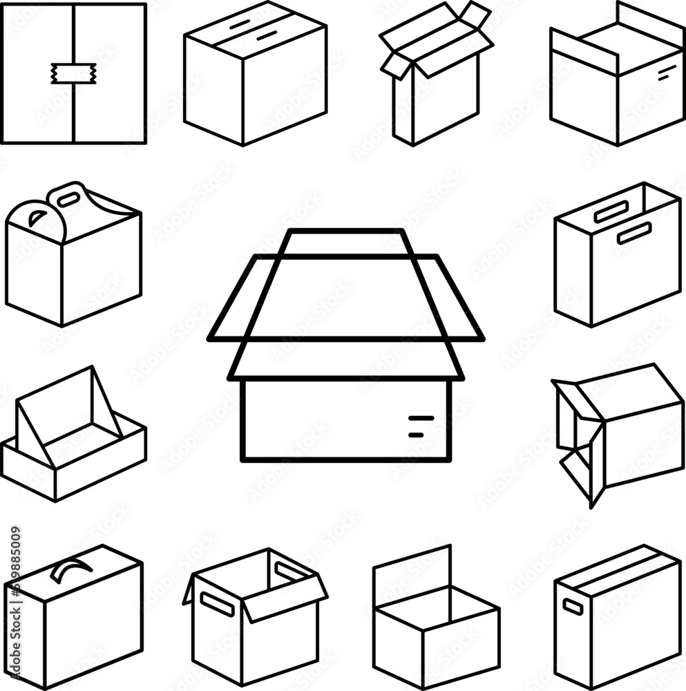 Poster box opened icon in a collection with other items