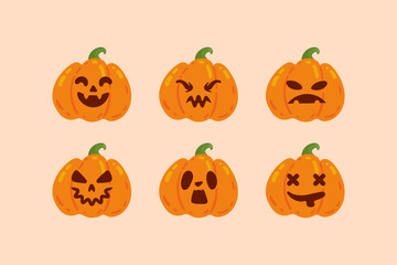 Set of scary halloween pumpkins.
