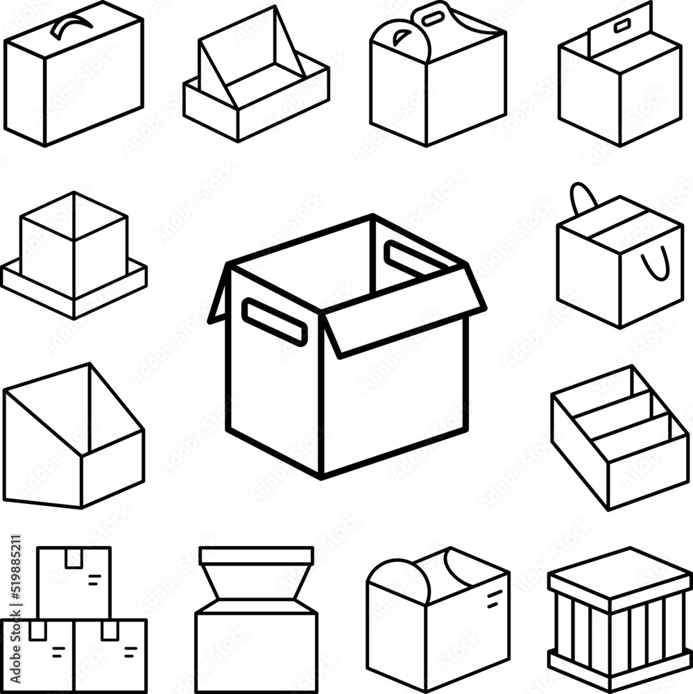Poster box opened icon in a collection with other items