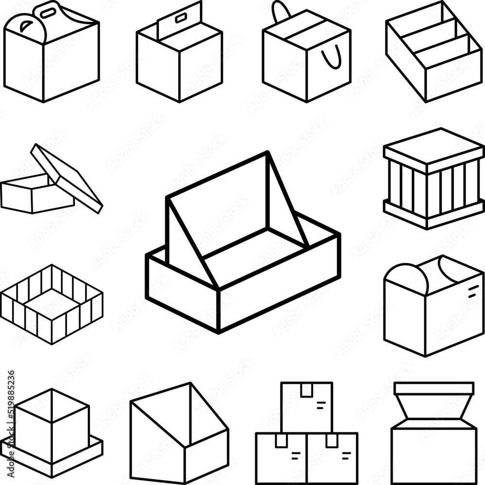 Poster box opened icon in a collection with other items