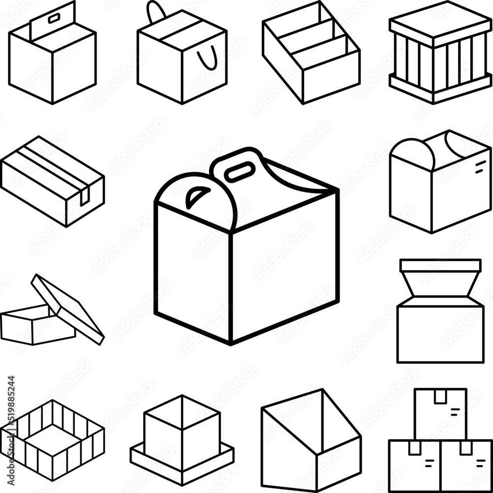 Poster box opened icon in a collection with other items