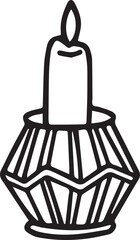 Burning candle in candlestick. Hand-drawn vector illustration in doodle style