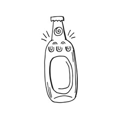 Oktoberfest 2022 - Beer Festival. Hand-drawn Doodle Elements. German Traditional holiday. Black outline on a white background. Glass bottle of beer.