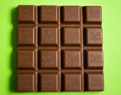 May 22, 2022 Ukraine city Kyiv chocolate Ritter Sport on a colored background