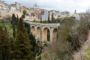 The famous aqueduct bridge from Roman times in Gravina, Italy