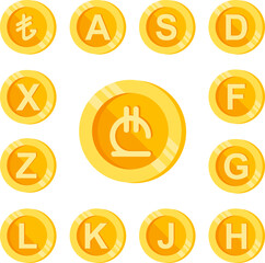 Lari, coin, money color icon in a collection with other items