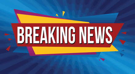 Breaking news banner on blue background