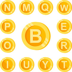 B, letter, coin color icon in a collection with other items