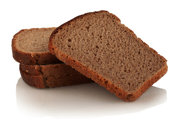Slices of rye bread on a white background