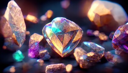 Shiny gemstones diamonds crystals abstract background. Beautiful luxury wallpaper. Digital art.
