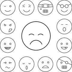 Sad, closed eyes, emotions icon in a collection with other items