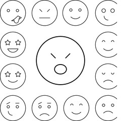 Angry, opened mouth, emotions icon in a collection with other items