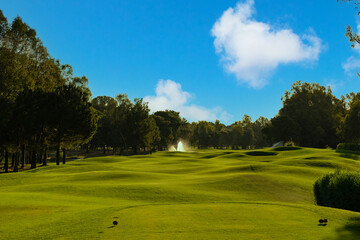 Fototapeta na wymiar Golf course serenely under a beautiful sky