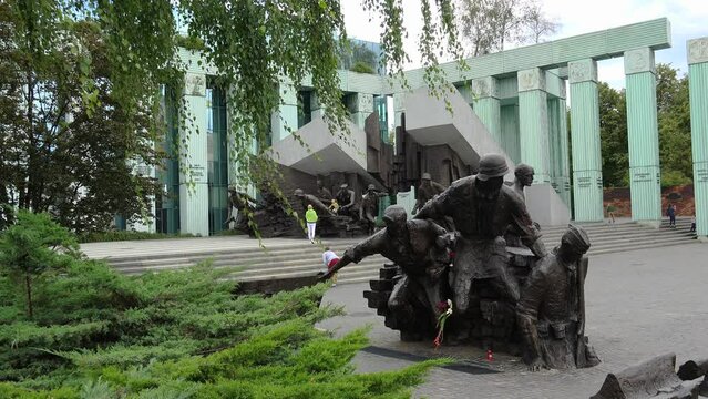 Warsaw Uprising Monument  in Warsaw, Poland. 4K.