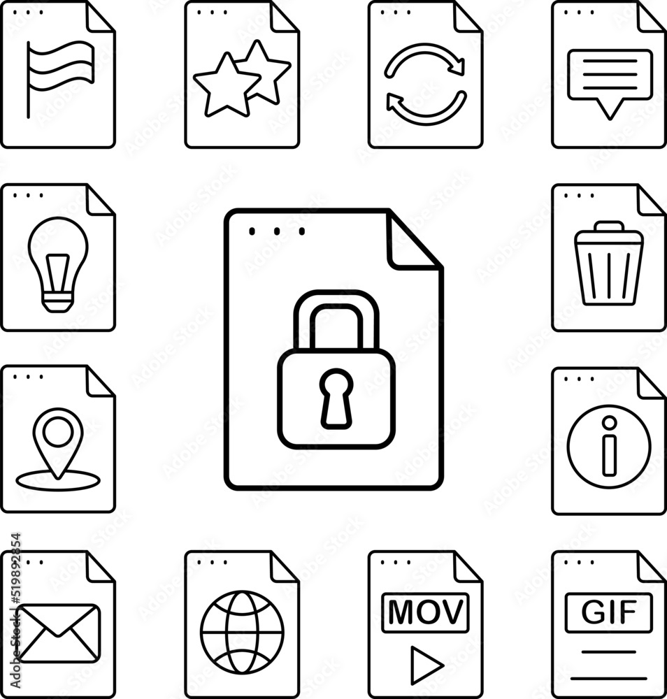 Poster file, document, lock icon in a collection with other items