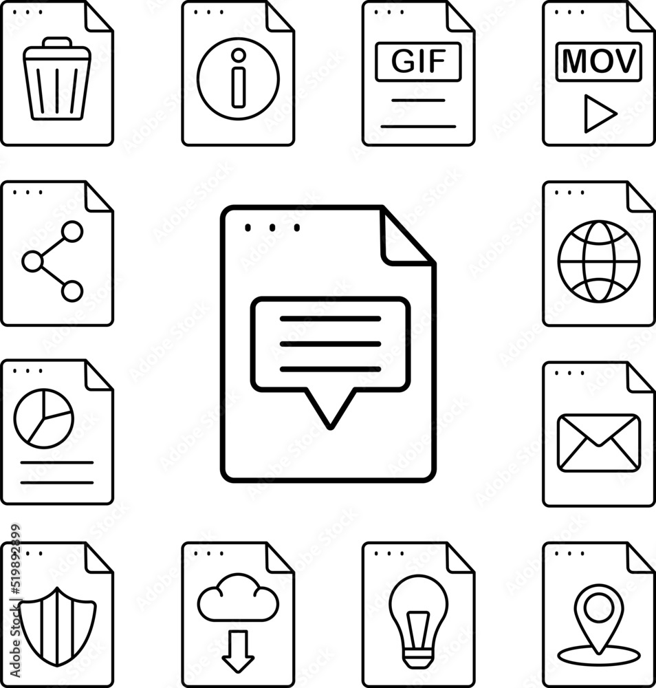 Poster file, document, chat icon in a collection with other items