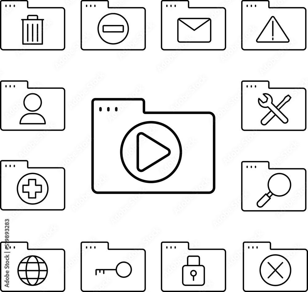 Poster folder play arrow icon in a collection with other items
