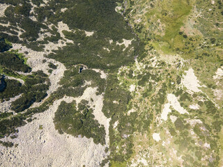 Aerial view of Pirin Mountain near Yalovarnika peak, Bulgaria
