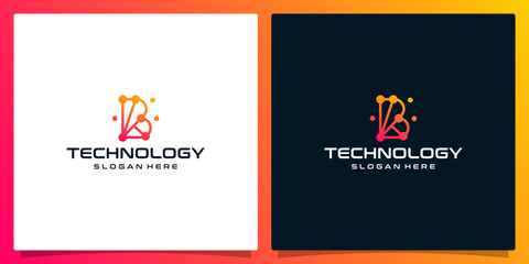 Creative logo initial letter B abstract with technology style and gradient color