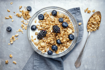 Homemade granola muesli in bowl